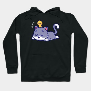 Cute Cat Sleeping With Chick Cartoon Hoodie